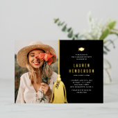 ブラック金ゴールドタッセルフォト卒業パーティーフォイルインヴィ 箔招待状 (立ち正面)