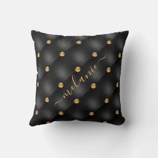 ブラック金ゴールドタフテッド名前をカスタムする枕 クッション (裏面)