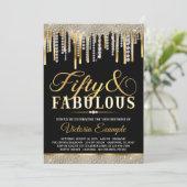 ブラック金ゴールドダイアモンドドリップファブラス50誕生日パーティー 招待状 (スタンド正面)