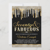 ブラック金ゴールドダイアモンドドリップファブラス70誕生日パーティー 招待状 (正面)
