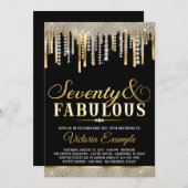 ブラック金ゴールドダイアモンドドリップファブラス70誕生日パーティー 招待状 (正面/裏面)