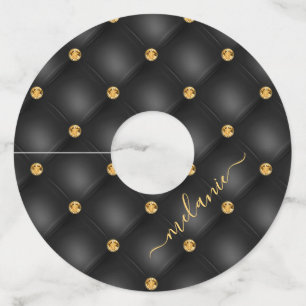 ブラック金ゴールドダイヤモンドあなたの名前をタフテッドワイングラスラベル ワイングラスタグ