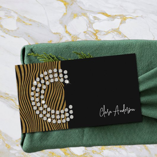 ブラック金ゴールドダイヤモンドイニシャルソーシャルメディアモノグラム 名刺