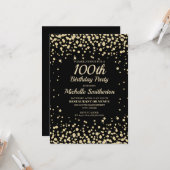 ブラック金ゴールドダイヤモンドグリッター女子100誕生日 カード (正面/裏面インサイチュ)