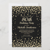 ブラック金ゴールドダイヤモンドグリッター女子80誕生日 カード (正面)