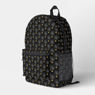 ブラック金ゴールドダイヤモンドタフテッドバックパック プリントバックパック