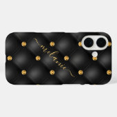 ブラック金ゴールドダイヤモンドタフテッド名前をカスタムするiPhoneケース Case-Mate iPhoneケース (裏面 (横))