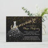 ブラック金ゴールドダイヤモンドドレスキンセアニェラ招待状 招待状 (スタンド正面)