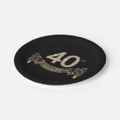 ブラック金ゴールドダイヤモンド40th誕生日パーティー ペーパープレート (アングル)