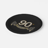 ブラック金ゴールドダイヤモンド90thバースデーパーティー ペーパープレート (アングル)