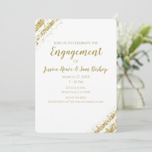 ブラック金ゴールドダストコーナーズグラムモダン婚約 招待状 (スタンド正面)