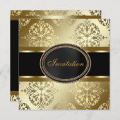 ブラック金ゴールドダマスクすべての行事パーティーテンプレート 招待状 (正面/裏面)