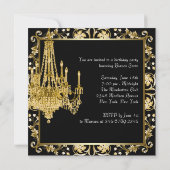ブラック金ゴールドダマスクシャンデリア誕生日パーティー 招待状 (裏面)