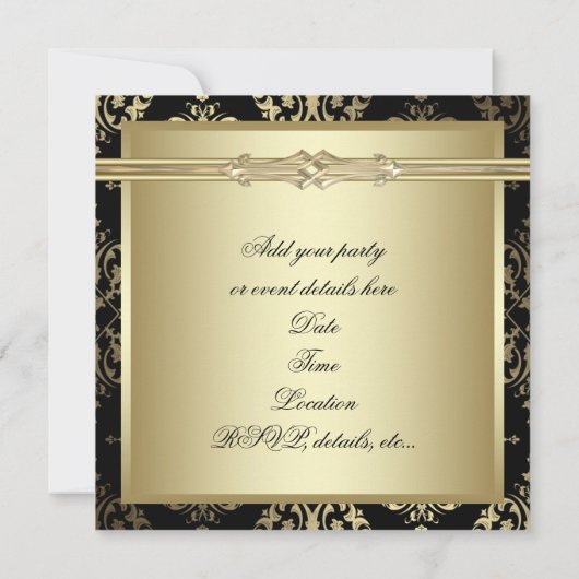 ブラック金ゴールドダマスクパーティの招待状 招待状 (裏面)