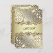 ブラック金ゴールドダマスクパーティーRSVP 出欠カード (正面/裏面)