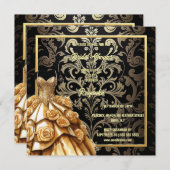 ブラック金ゴールドダマスクボールガウンバラ花ブライダル シーズンカード (正面/裏面)