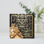 ブラック金ゴールドダマスクボールガウンバラ花ブライダル シーズンカード (スタンド正面)