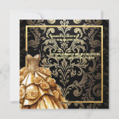 ブラック金ゴールドダマスクボールガウンバラ花ブライダル シーズンカード (裏面)
