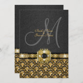 ブラック金ゴールドダマスク結婚式 招待状 (正面/裏面)