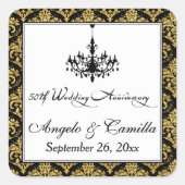 ブラック金ゴールドダマスク50周年記念ステッカー スクエアシール (正面)