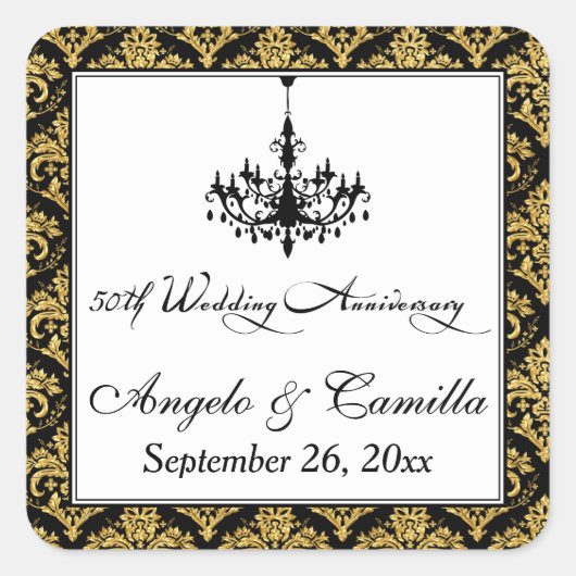 ブラック金ゴールドダマスク50周年記念ステッカー スクエアシール (正面)