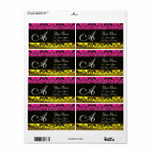 ブラック金ゴールドダマスク,ピンク明るい赤紫色アメジストモノグラム ラベル (フルシート)