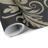 ブラック金ゴールドダマスク ラッピングペーパー (ロールコーナー)