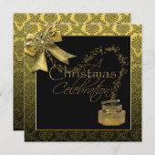 ブラック金ゴールドダマンスククリスマスパーティの招待状 招待状 (正面/裏面)