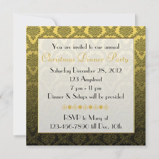 ブラック金ゴールドダマンスククリスマスパーティの招待状 招待状 (裏面)