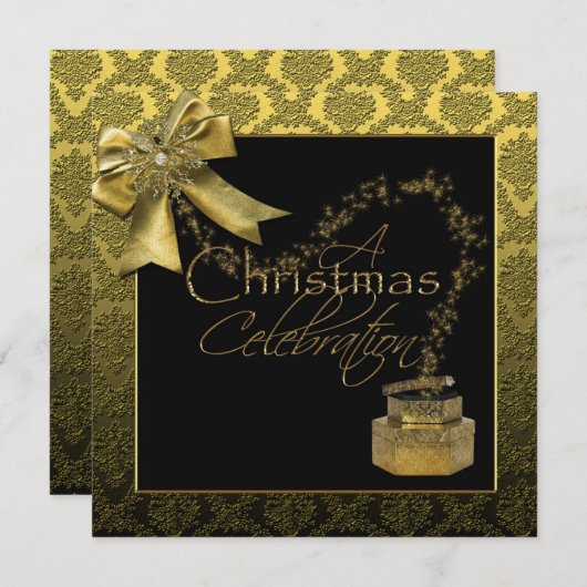 ブラック金ゴールドダマンスククリスマスパーティの招待状 招待状 (正面/裏面)