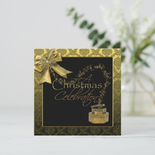 ブラック金ゴールドダマンスククリスマスパーティの招待状 招待状 (スタンド正面)