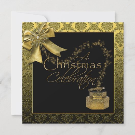 ブラック金ゴールドダマンスククリスマスパーティの招待状 招待状 (正面)