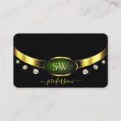 ブラック金ゴールドダークグリーン大理石イニシャルとダイヤモンド 名刺 (正面)