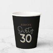 ブラック金ゴールドダーティ30名前をカスタムする誕生日カップ 紙コップ (正面)