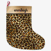 ブラック金ゴールドチータヒョウ単眼球クリスマス ラージクリスマスストッキング (正面)