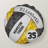 ブラック金ゴールドチームのスピリットカラー女子バレーボール ラウンドクッション (裏面)