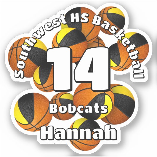 ブラック金ゴールドチームの色バスケットボールのキッズチーム名 シール (正面)