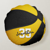 ブラック金ゴールドチームカラーズボーイズバスケットルーム ラウンドクッション (裏面)