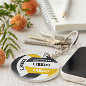 ブラック金ゴールドチームカラーパーソナライズされたバレーボール キーホルダー (正面右)