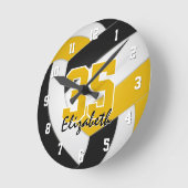 ブラック金ゴールドチームカラーパーソナライズされたバレーボール ラウンド壁時計 (傾斜)