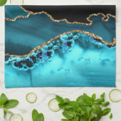 ブラック金ゴールドティール(緑がかった色)アゲイトDIY金ゴールドモノグラムホワイトネーム キッチンタオル (折り畳み)