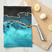 ブラック金ゴールドティール(緑がかった色)アゲイトDIY金ゴールドモノグラムホワイトネーム キッチンタオル (四つ折り)