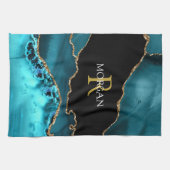 ブラック金ゴールドティール(緑がかった色)アゲイトDIY金ゴールドモノグラムホワイトネーム キッチンタオル (横)