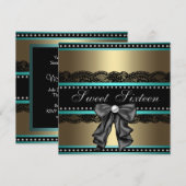 ブラック金ゴールドティール（緑がかった色）ブルースウィート16バースデーパーティー 招待状 (正面/裏面)