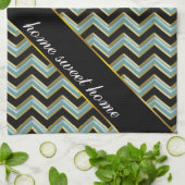 ブラック金ゴールドティール(緑がかった色)ZigZag キッチンタオル (折り畳み)