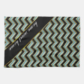 ブラック金ゴールドティール(緑がかった色)ZigZag キッチンタオル (横)