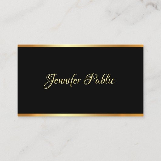 ブラック金ゴールドテンプレートプロフェッショナルタイポグラフィスクリプト 名刺 (正面)