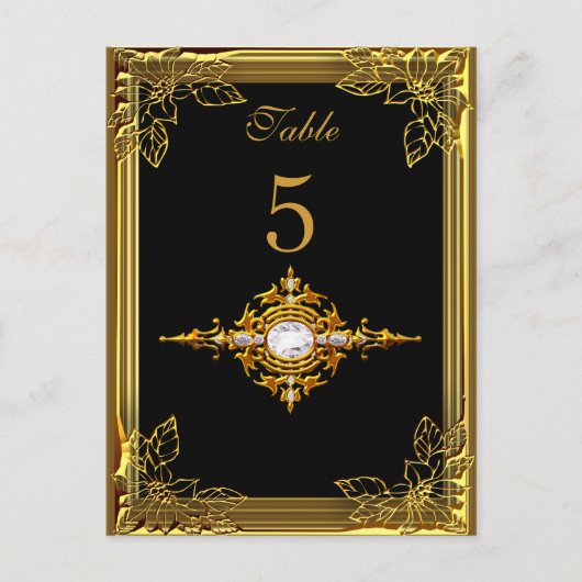ブラック金ゴールドテーブル番号座席座席表 ポストカード (正面)