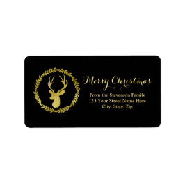 ブラック金ゴールドディアリースクリスマス住所 シール