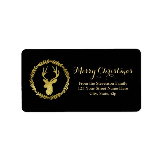 ブラック金ゴールドディアリースクリスマス住所 シール (正面)